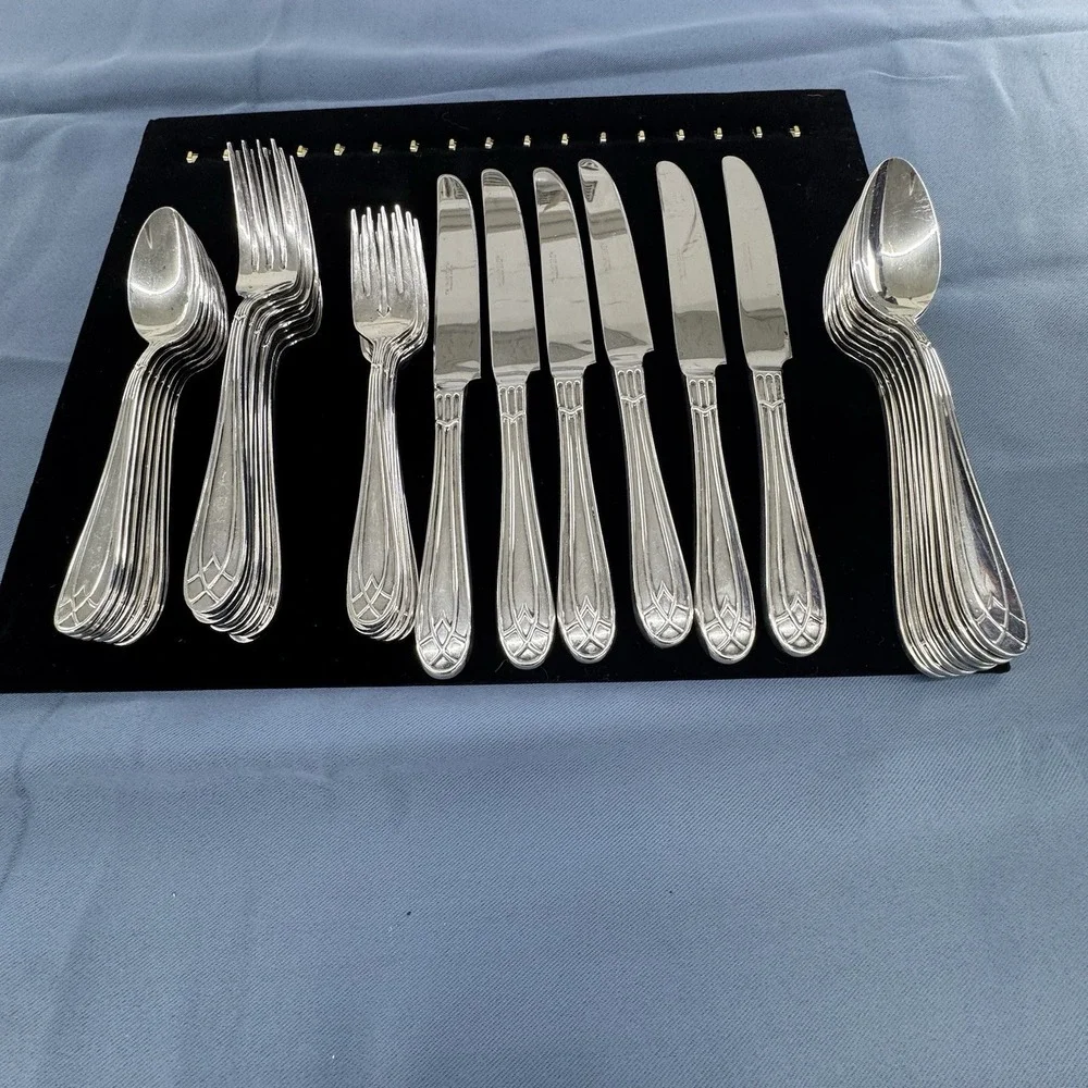 The Main Course Flatware Japan Geometric Art Deco Acclaim Stainless  35 Pieces